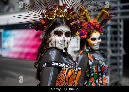 Mexico, Vereinigte Staaten. 25 octobre 2024. La Catrina Calvera Darstellerin zum Day of the Dead/Dias de los Muertos, MEX, formel 1 Weltmeisterschaft, Grand Prix von Mexiko City, Autodromo Hermanos Rodriguez, Ankunft der Fahrer, 25.10.2024 Foto : Eibner-Pressefoto/Michael Memmler crédit : dpa/Alamy Live News Banque D'Images