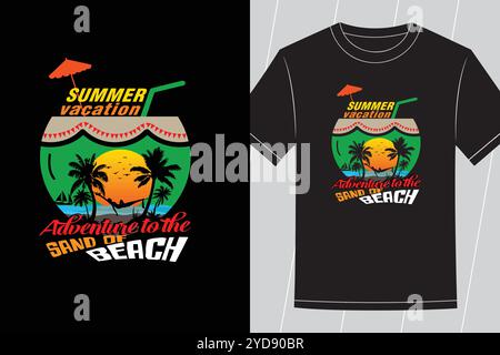 Summer Vibes Beach Adventure T-shirt Design et Summer Sunset Beach Surfing Vector illustration graphique Illustration de Vecteur