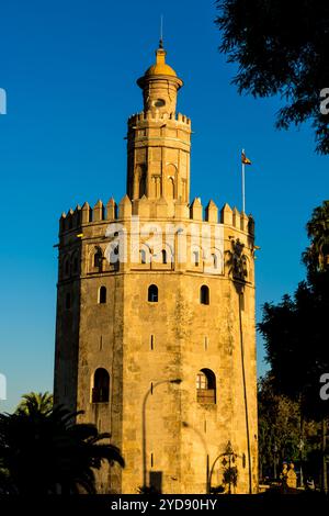 Torre del Oro (Tour d'Or) Tour de guet du moyen âge, Séville, Andalousie, Espagne. Banque D'Images