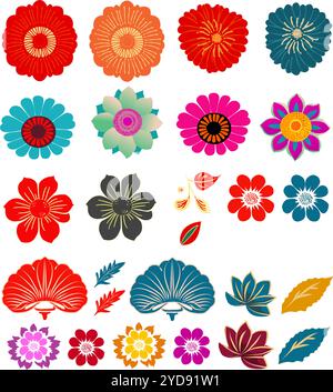 Ensemble de fleurs folkloriques mexicaines Illustration de Vecteur