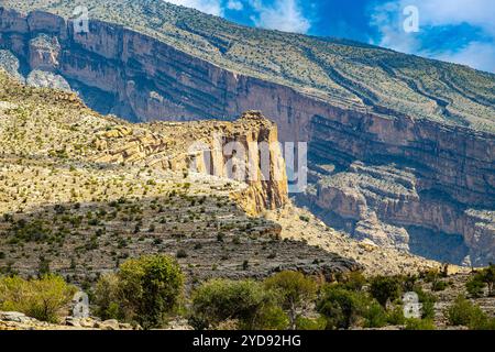 Jabal Shams, appelé Grand Canyon d'Arabie dans les montagnes de Hajar, au nord-est d'Oman au nord de la ville d'Al-Hamra Banque D'Images