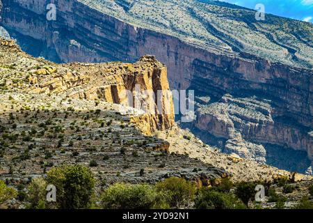 Jabal Shams, appelé Grand Canyon d'Arabie dans les montagnes de Hajar, au nord-est d'Oman au nord de la ville d'Al-Hamra Banque D'Images