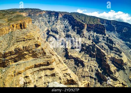 Jabal Shams, appelé Grand Canyon d'Arabie dans les montagnes de Hajar, au nord-est d'Oman au nord de la ville d'Al-Hamra Banque D'Images