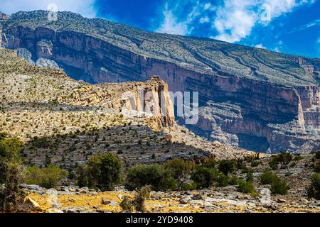 Jabal Shams, appelé Grand Canyon d'Arabie dans les montagnes de Hajar, au nord-est d'Oman au nord de la ville d'Al-Hamra Banque D'Images