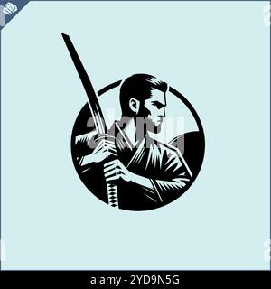 Samouraï. Guerrier japonais avec katana sward. Logo graphique. EPS vectoriel Illustration de Vecteur