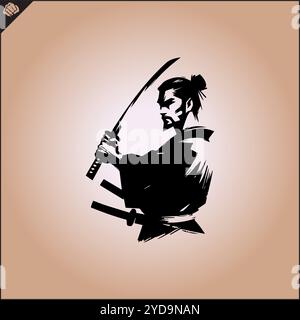 Samouraï. Guerrier japonais avec katana sward. Logo graphique. EPS vectoriel Illustration de Vecteur