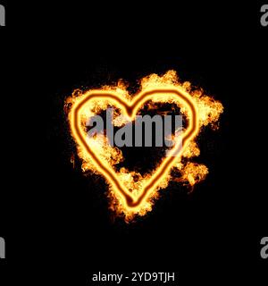 Illustration d'un cœur brûlant isolé sur fond noir Banque D'Images