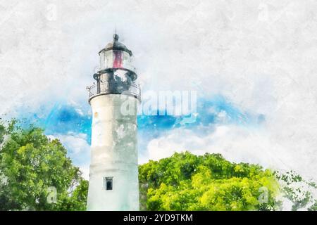 Aquarelle illustration de Lighthouse isolé sur fond blanc Banque D'Images