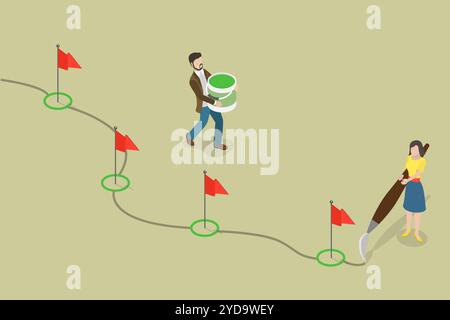 Illustration conceptuelle 3D Isométrique plate du flux de travail, de la feuille de route du projet ou du plan d'action illustration conceptuelle 3D Isométrique plate Banque D'Images