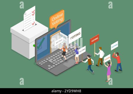 3D Isomtric Flat Conceptual illustration du vote en ligne, du vote électronique ou de l'élection Internet System 3D Isomtric Flat Conceptual Banque D'Images