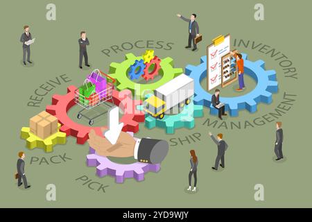 Illustration conceptuelle 3D isométrique plate du service d'exécution du commerce électronique, solution d'entrepôt moderne Concep 3D isométrique plate Banque D'Images