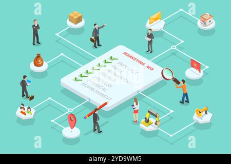 3D Isométrique Flat illustration conceptuelle de 7 PS Marketing Mix, Stratégie en ligne et gestion 3D Isométrique Flat Conceptual I Banque D'Images