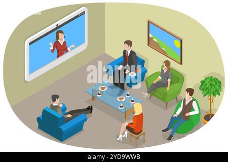 3D Isométrique Flat illustration conceptuelle de conférences Web, Réunion en ligne illustration conceptuelle 3D Isométrique Flat illustration conceptuelle de Web Banque D'Images