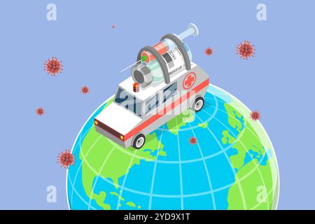 3D Isomtric Flat illustration conceptuelle de l'administration de vaccins, du transport et de la distribution de médicaments 3D Isomtric Flat Con Banque D'Images