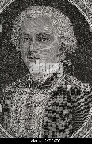 César Henri de la Luzerne (1737-1799), comte de Beuzeville et seigneur de Rilly et Chambon. Aristocrate français, officier militaire et homme politique. Gouverneur général de Saint-Domingue (1786-1787), membre honoraire de l'Académie royale des Sciences, lieutenant général des armées, gouverneur des îles sous le vent (1785-1787) et secrétaire d'État à la Marine (1787-1790), sous le règne de Louis XVI. Portrait. Gravure par Pannemaker. "Histoire de la Révolution française". Volume I, 1876. Banque D'Images