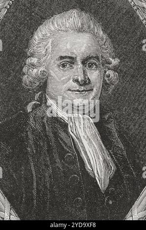 Guy-Jean-Baptiste Target (1733-1806). Avocat et homme politique français. En 1789, il est élu député du tiers état à Paris aux États généraux. Il soutient la loi sur la Constitution civile du clergé, dont il est l'un des principaux auteurs. Il a présidé l'Assemblée nationale constituante du 18 janvier au 2 février 1790. Portrait. Gravure par Pannemaker. "Histoire de la Révolution française". Volume I, 1876. Banque D'Images