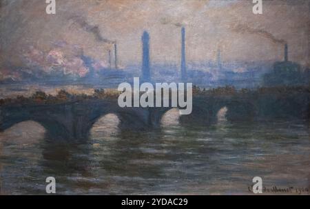 Peinture de Claude Monet, pont de Waterloo, temps couvert ; 1903. Peintures impressionnistes londoniennes, série Waterloo Bridge, années 1900 Banque D'Images