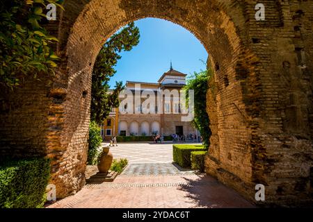 Le 10ème siècle Real Alcazar (Palais Royal), site du patrimoine mondial de l'UNESCO, Séville, Andalousie, Espagne. Banque D'Images