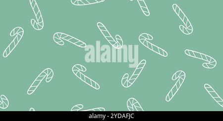 Modèle sans couture avec des contours de cannes de bonbon sur vert menthe, illustration vectorielle de style doodle Illustration de Vecteur