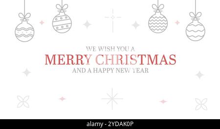 Bannière de Noël avec ornements festifs. Vecteur fond blanc, affiche ou carte avec Joyeux Noël et un message de nouvelle année heureuse Illustration de Vecteur