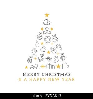 Carte de voeux de Noël avec arbre fait par des ornements décoratifs. Bannière web de fond de vecteur festif pour Joyeux Noël et bonne année Illustration de Vecteur