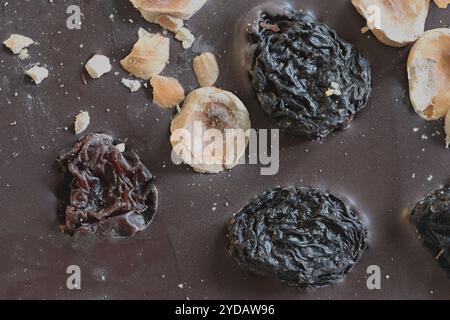 Barre chocolatée artisanale avec raisins secs et noisettes Banque D'Images