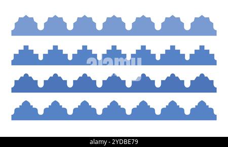 Bordure supérieure de toit arabe géométrique traditionnelle. Arc abstrait bleu oriental, arc, motif sans couture de forme. Illustration de Vecteur