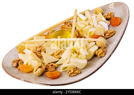 Assiette de fromage avec noix et miel Banque D'Images