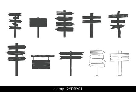 Vecteur de panneaux indicateurs en bois, silhouette de panneaux indicateurs en bois, panneaux en bois, silhouette de panneaux indicateurs en bois, silhouette de panneaux indicateurs Illustration de Vecteur