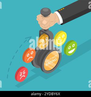 Illustration conceptuelle plate isométrique 3D de l'opinion et de l'avis des clients, commentaires des clients, évaluation cinq étoiles, sondage en ligne, Cl Banque D'Images