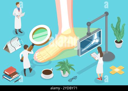 3D Isomtric Flat concept de podiatre, médecin podologue, traitement des troubles du pied, de la cheville et de l'extérieur inférieur Banque D'Images