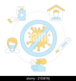 Icône des mesures de prévention COVID 19 isolé sur fond blanc. Icône des mesures de prévention COVID 19 isolé sur le dos blanc Banque D'Images