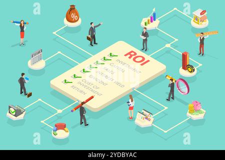 3D Isometric Flat illustration conceptuelle du retour sur investissement - retour sur investissement, investissement d'entreprise et analyse financière 3D Isometri Banque D'Images