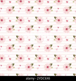 Vecteur fond sans couture avec des coeurs et des fleurs. Illustration de Vecteur