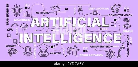 Intelligence artificielle ou IA . Mot avec contour icône style de bannière art . Contour modifiable . Vecteur . Illustration de Vecteur
