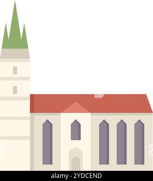 Illustration vectorielle simple d'un bâtiment d'église avec clocher, vitraux et un toit de tuiles Illustration de Vecteur
