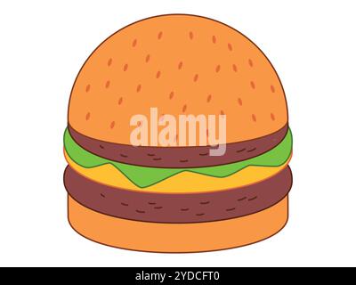 Hamburger viande laitue fromage pain sauce aux graines de sésame cuisine américaine authentique Street Junk et fast food design icône Illustration de Vecteur