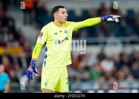 Rome, Italie. 24 octobre 2024. Ruslan Neshcheret du FC Dynamo Kyiv fait des gestes lors du match MD3 de l'UEFA Europa League 2024/25 League phase entre L'AS Roma et le FC Dynamo Kyiv au Stadio Olimpico le 24 octobre 2024 à Rome, Italie. Crédit : Giuseppe Maffia/Alamy Live News Banque D'Images