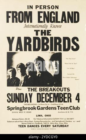 From England - The Yardbirds (Jeff Beck, Jimmy page), Lima, Ohio concert Poster, Springbrook Gardens Teen Club (1966) - British invasion Banque D'Images