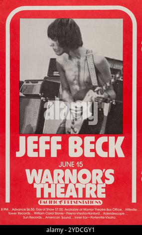 Jeff Beck 1976 Fresno, Warnor's Theatre, California concert Poster. Banque D'Images
