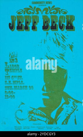 Jeff Beck Group 1969 Labor Temple, Minneapolis, affiche de concert avec Rod Stewart et Ronnie Wood. Banque D'Images