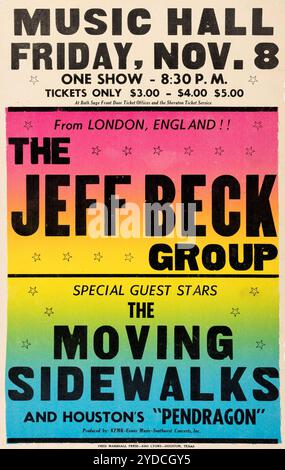 Jeff Beck Group, Moving Sidewalk, Music Hall (pré ZZ Top), 1968 Houston, Texas, affiche de concert vintage. Banque D'Images