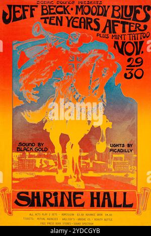 Affiche de concert psychédélique - Jeff Beck, Moody Blues, Ten Years After, Shrine Hall L.A. Vintage concert Poster, 1968 Banque D'Images