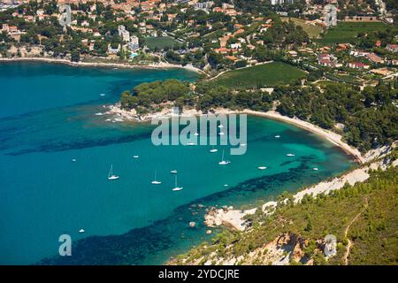 Vue panoramique vue du haut de la côte, de Cassis la route des cretes en Provence France Banque D'Images