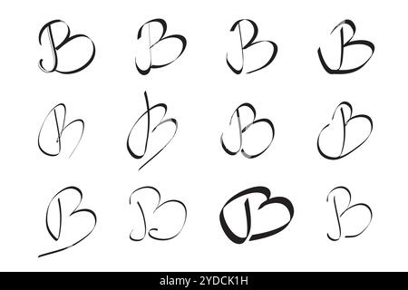 Lettre B Alphabet initial cursive écrit à la main ensemble pour logo marque Illustration de Vecteur
