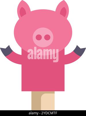 Le jouet de marionnette à main de porc rose pour les enfants est debout avec ses bras grands ouverts sur un fond blanc Illustration de Vecteur