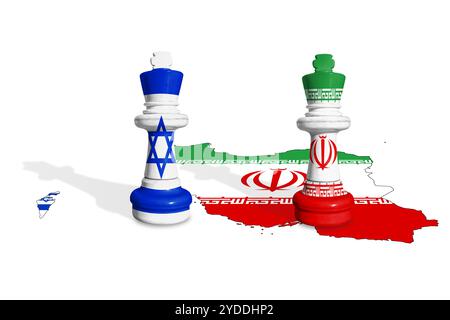Échecs fabriqués à partir de drapeaux d'Israël et d'Iran Banque D'Images
