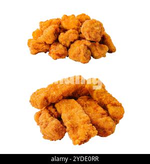 Différents types de nuggets de poulet isolés sur blanc Banque D'Images