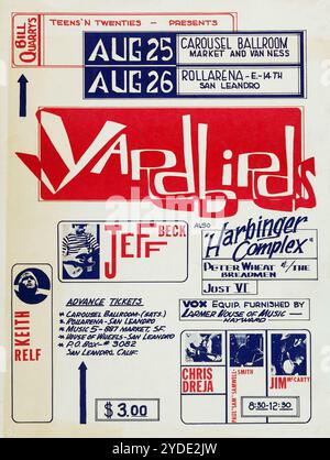 Affiche de concert The Yardbirds - première tournée américaine - salle de bal Carousel (Bill Quarry's Teens 'n Twenties, 1965) Banque D'Images