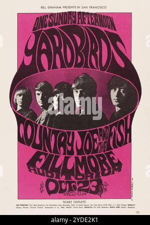 The Yardbirds avec Jeff Beck & Jimmy page + Country Joe and the Fish - San Francisco Fillmore Auditorium, affiche de concert, 1966 Banque D'Images